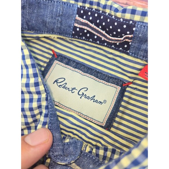 Robert Graham Mens Long Sleeve Button-Down Shirt XL Blue & Yellow Checkered - Picture 6 of 9